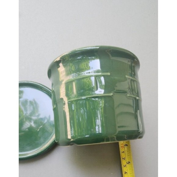 Longaberger Pottery Woven Traditions Lidded Jar 16 oz Ivy Green Salt 1 Pint - Picture 5 of 11